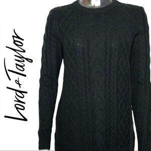 Lord & Taylor Cable Knit Crew  Neck Sweater Black